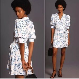 Anthropologie Maeve Short-Sleeve Collared Wrap Mini Dress